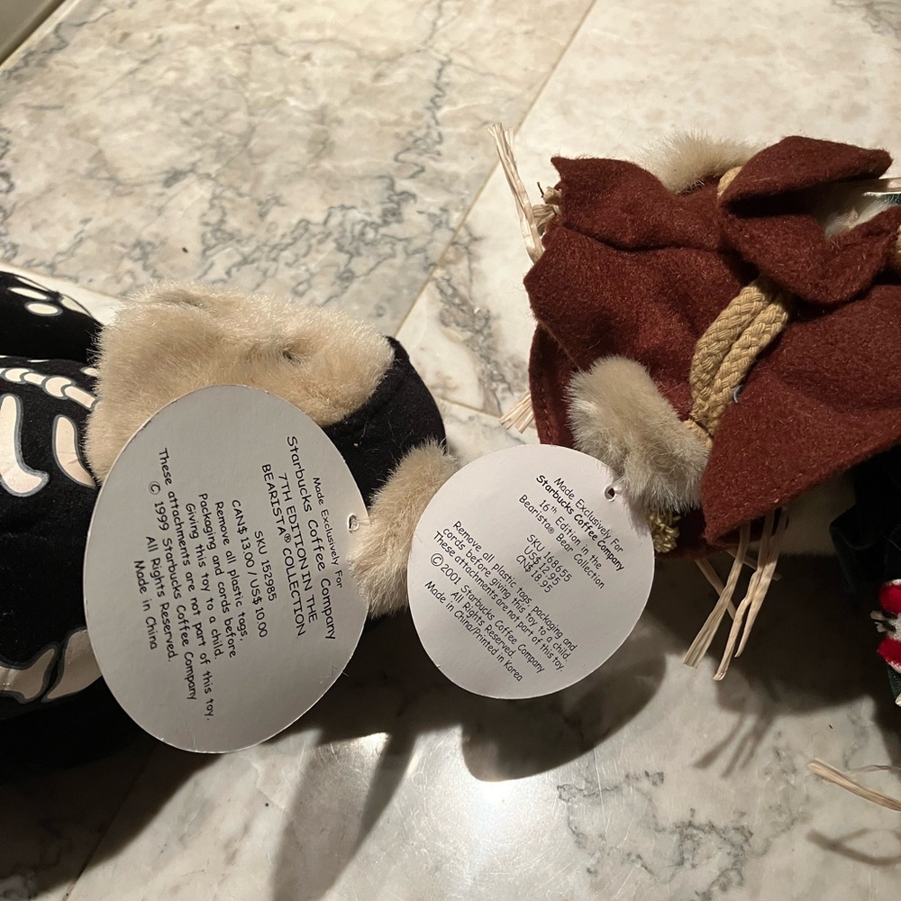 Two New 1999 & 2001 Starbucks Bearista Bears Halloween Skeleton & Scarecrow NWT - Picture 5 of 6